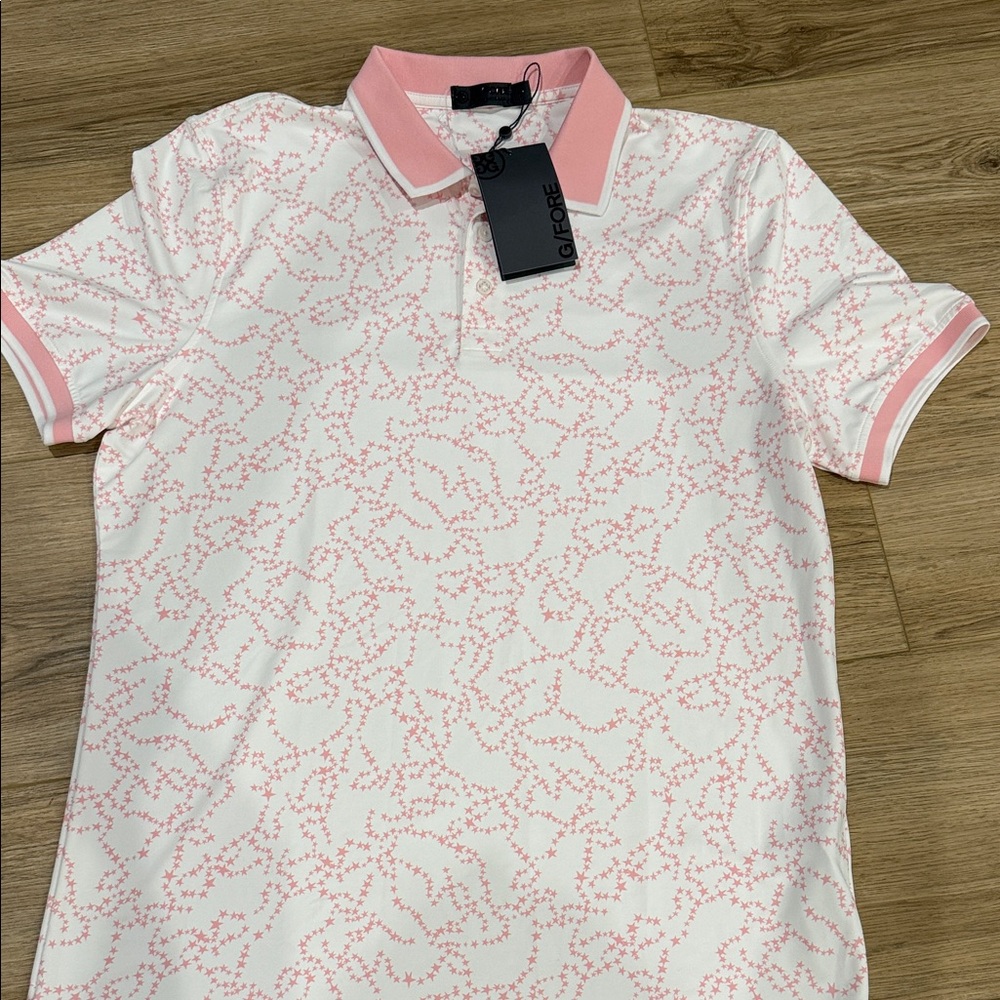 G/FORE White and Pink Men's Polo Shirt